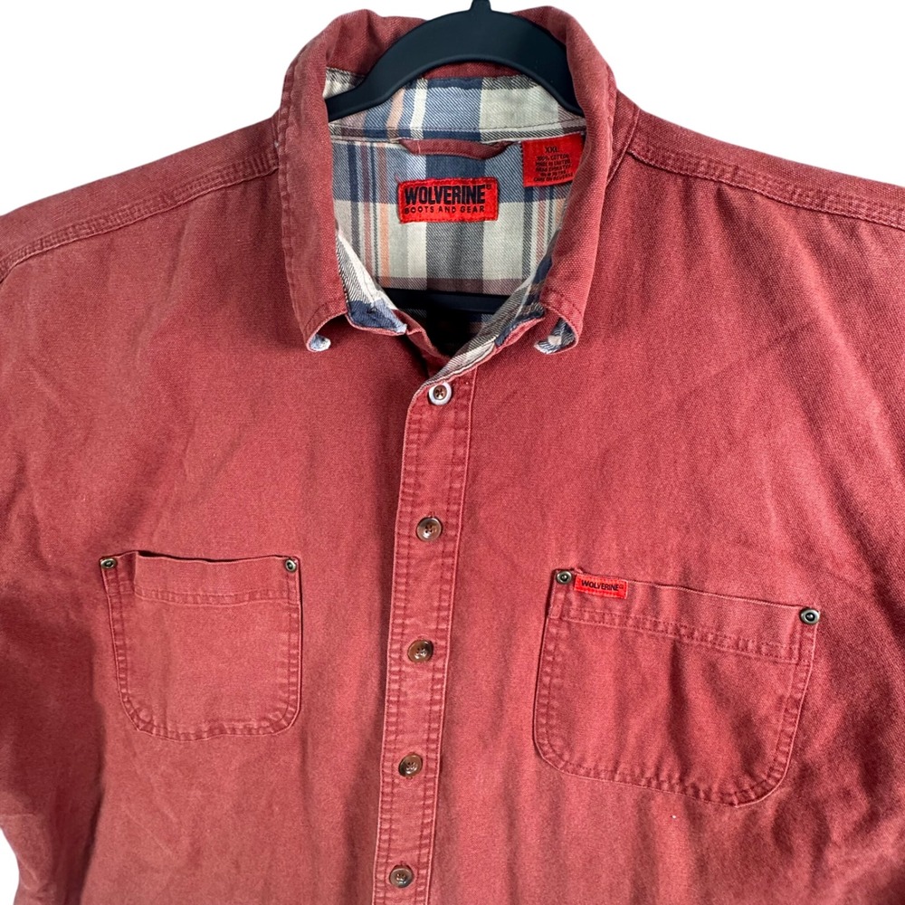 Wolverine Mens Lined Workwear Shirt Red Heavy‎ Duty Plaid Button Up XXL